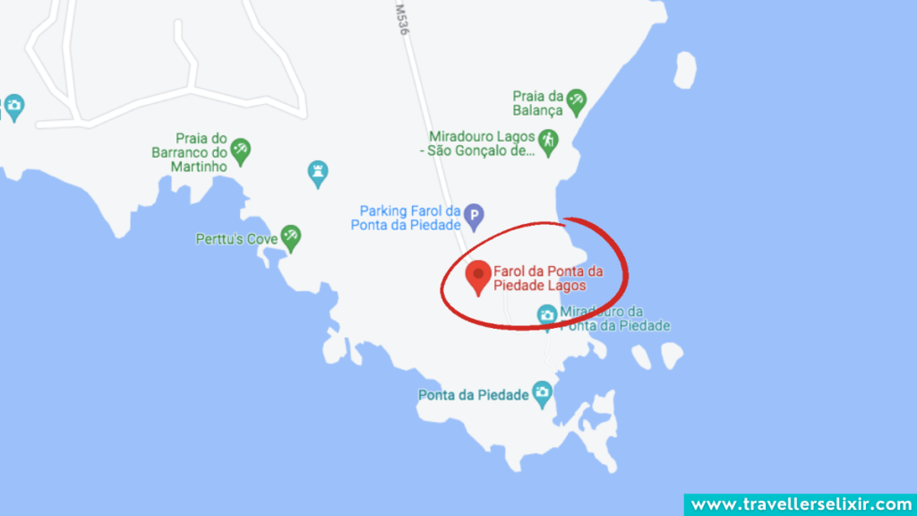 Map showing the location of the Ponta de Piedade lighthouse.