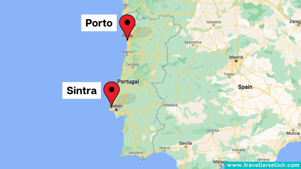 Map showing the location of Porto and Sintra.
