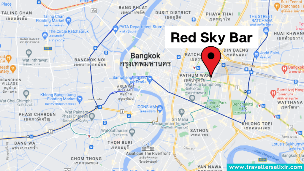 Map of Bangkok showing the location of Red Sky Bar.