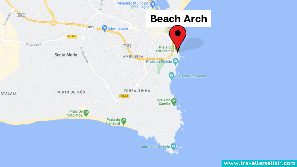 Map showing the location of the beach arch in Lagos.