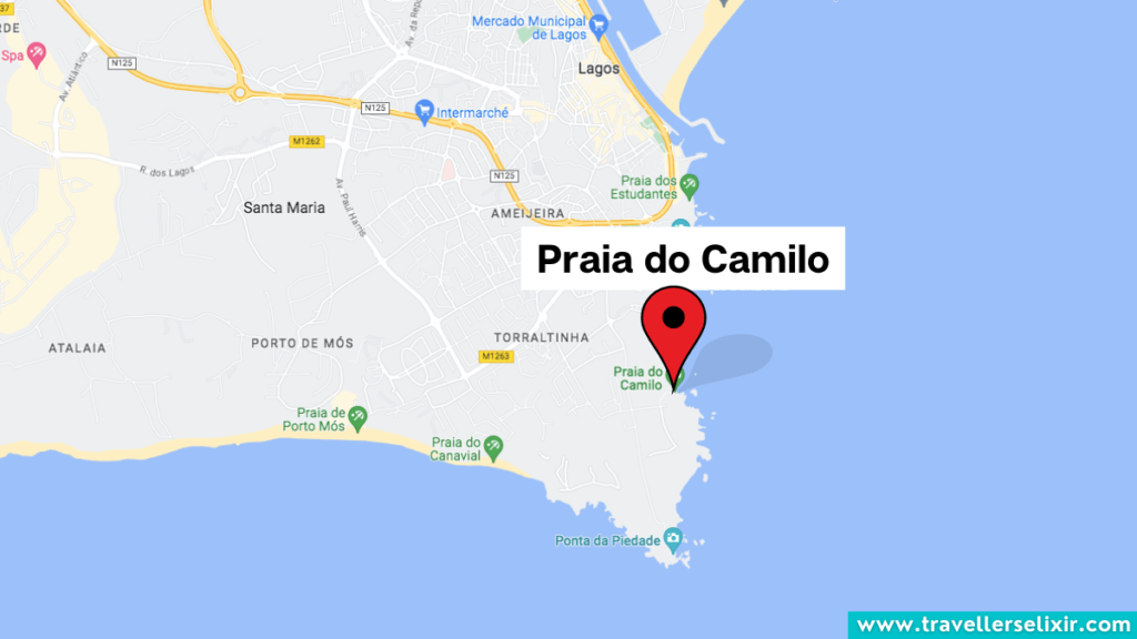 Map showing the location of Praia do Camilo.