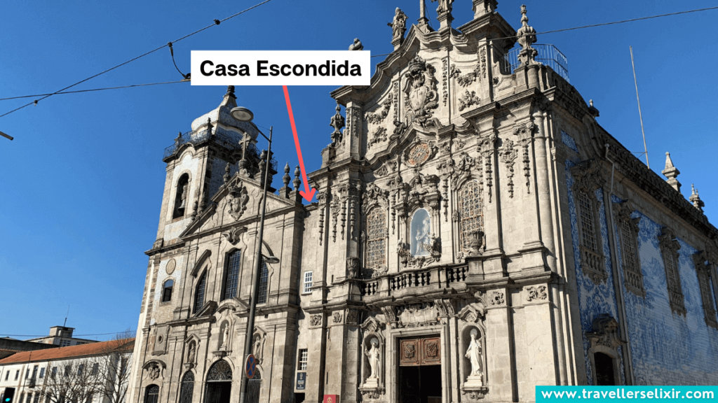 Photo indicated where Casa Escondida is in between the two churches.