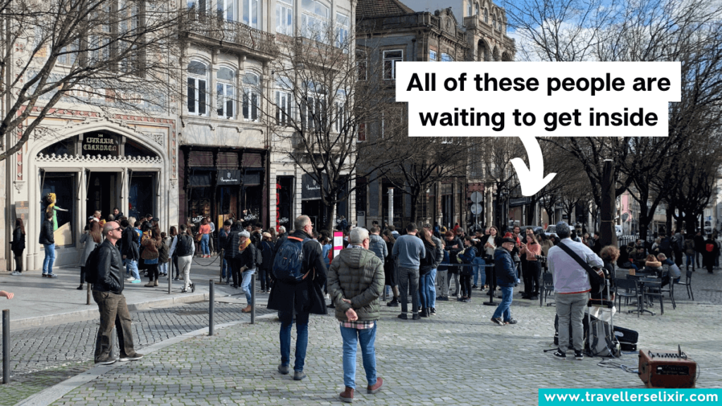 The queue outside the Livraria Lello bookstore in Porto, Portugal.