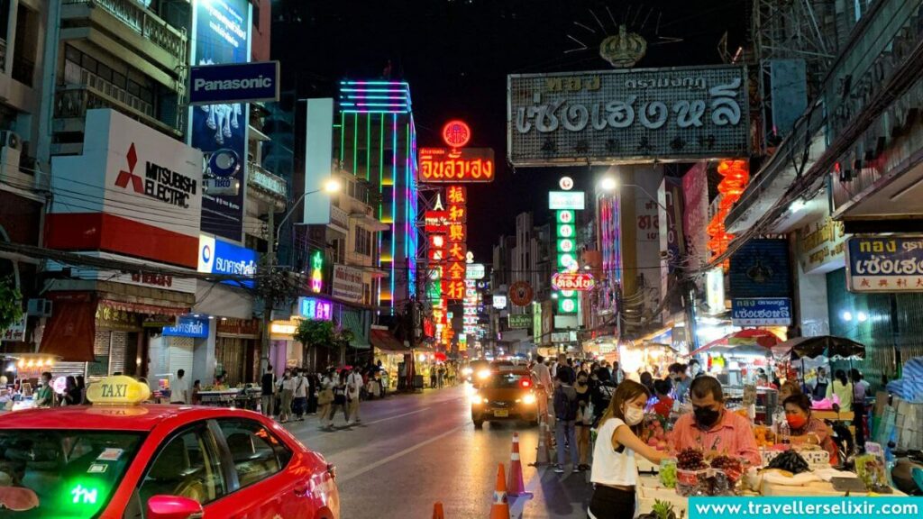 Busy streets of Chinatown in Bangkok.