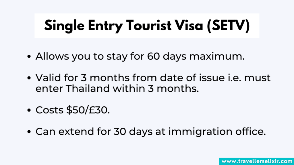 Overview of the single entry tourist visa for Thailand.