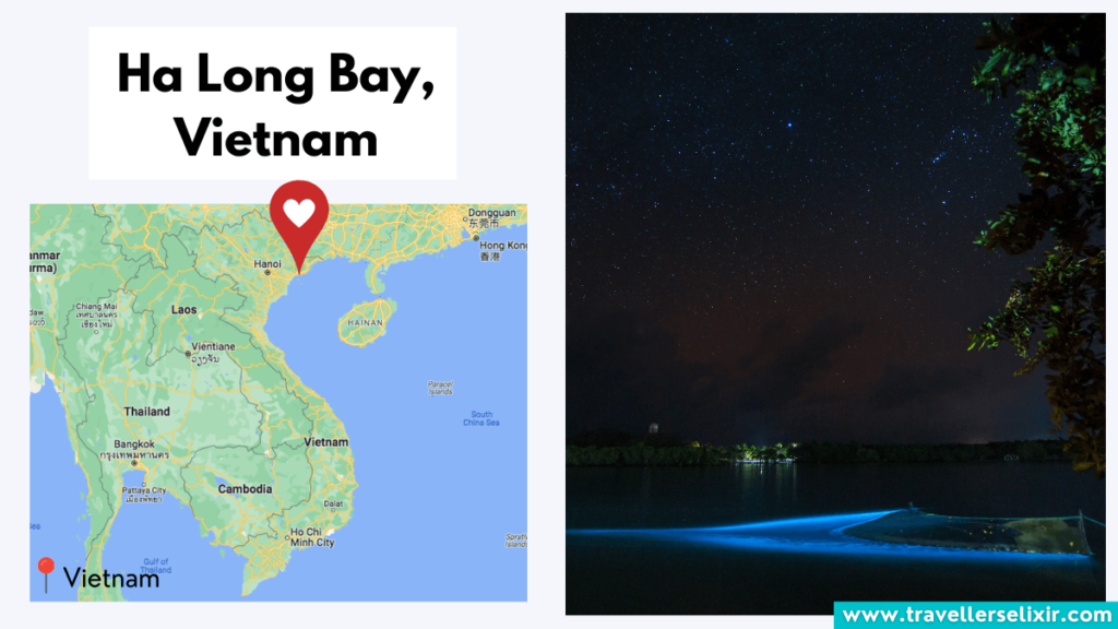 Map showing location of Ha Long Bay in Vietnam and bioluminescence.