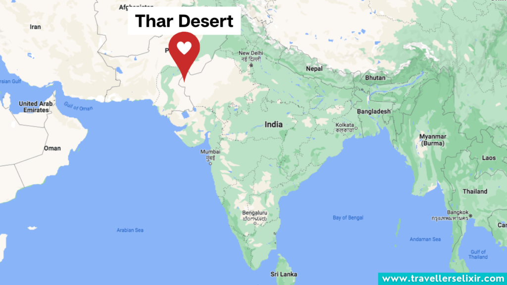 Map showing the location of the Thar Desert in India.
