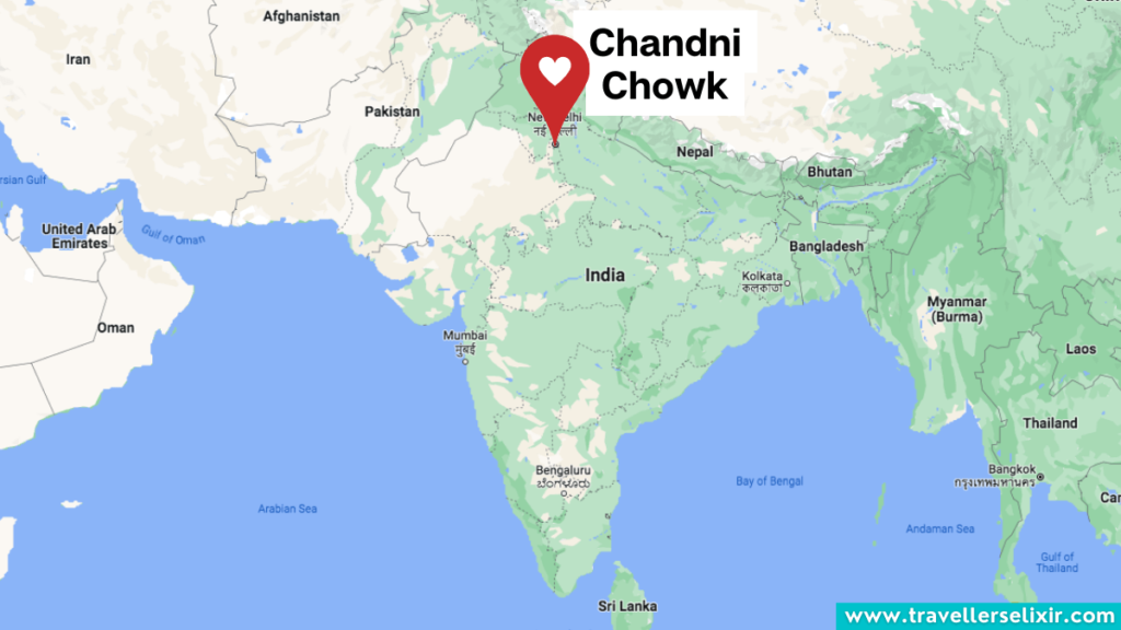 Map showing the location of Chandni Chowk in India.