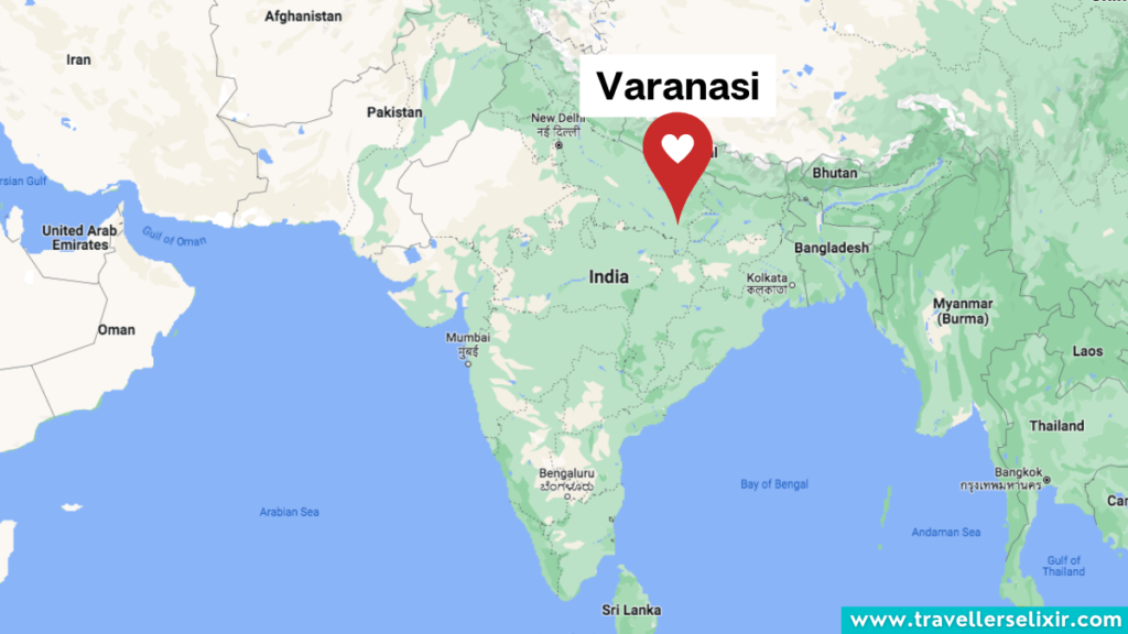 Map showing the location of Varanasi in India.