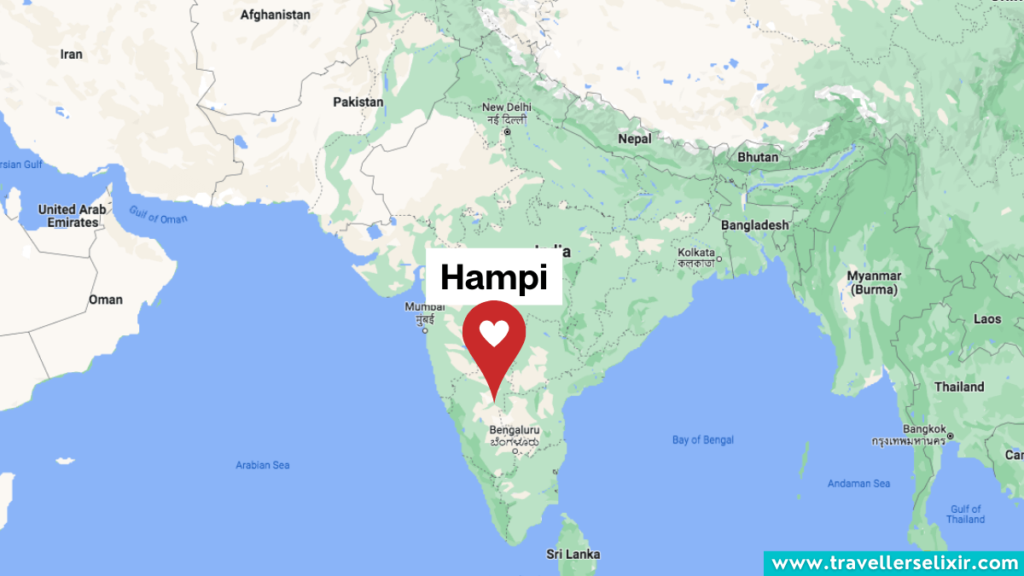Map showing the location of Hampi in India.