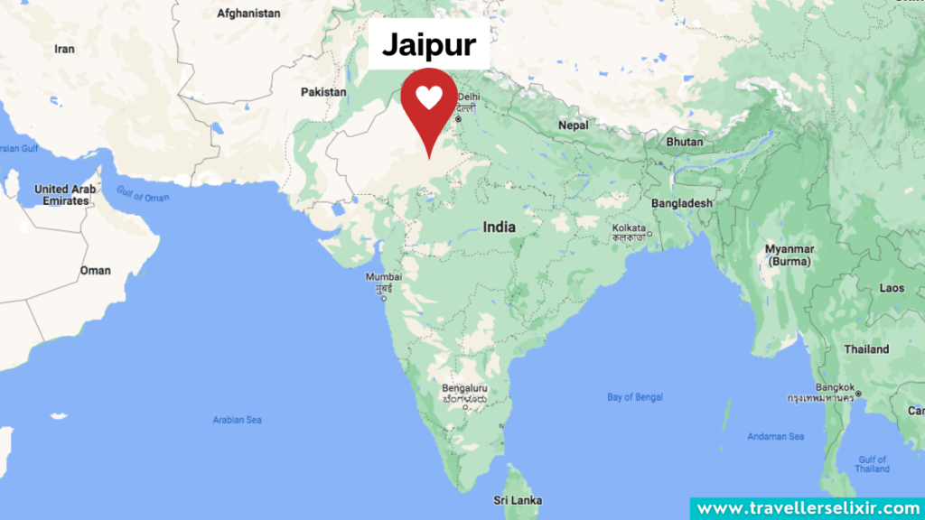 Map showing the location of Jaipur in India.