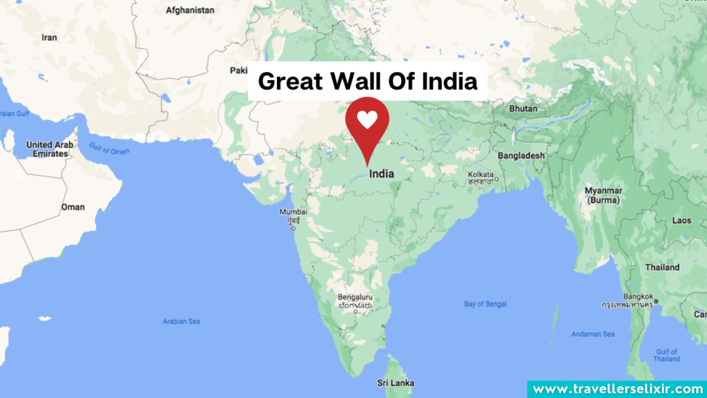 Map showing the location of the Great Wall of India.