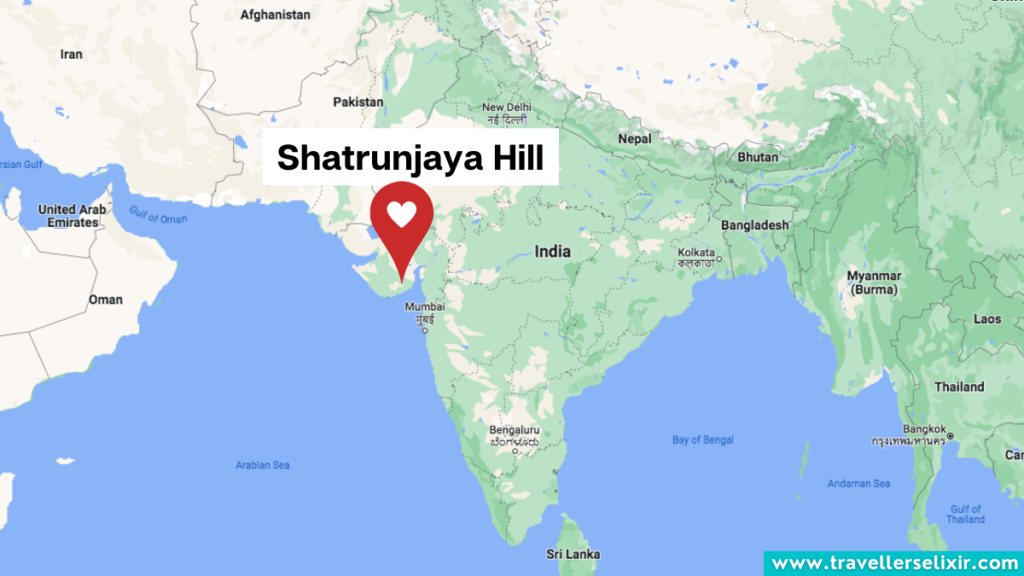 Map showing the location of Shatrunjaya Hill in India.
