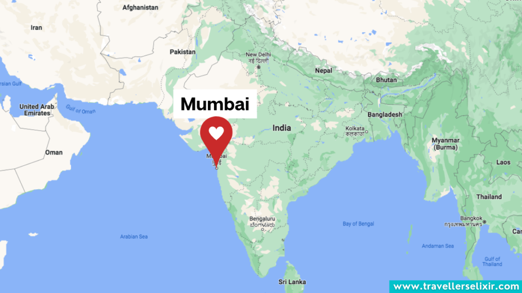 Map showing the location of Mumbai in India.
