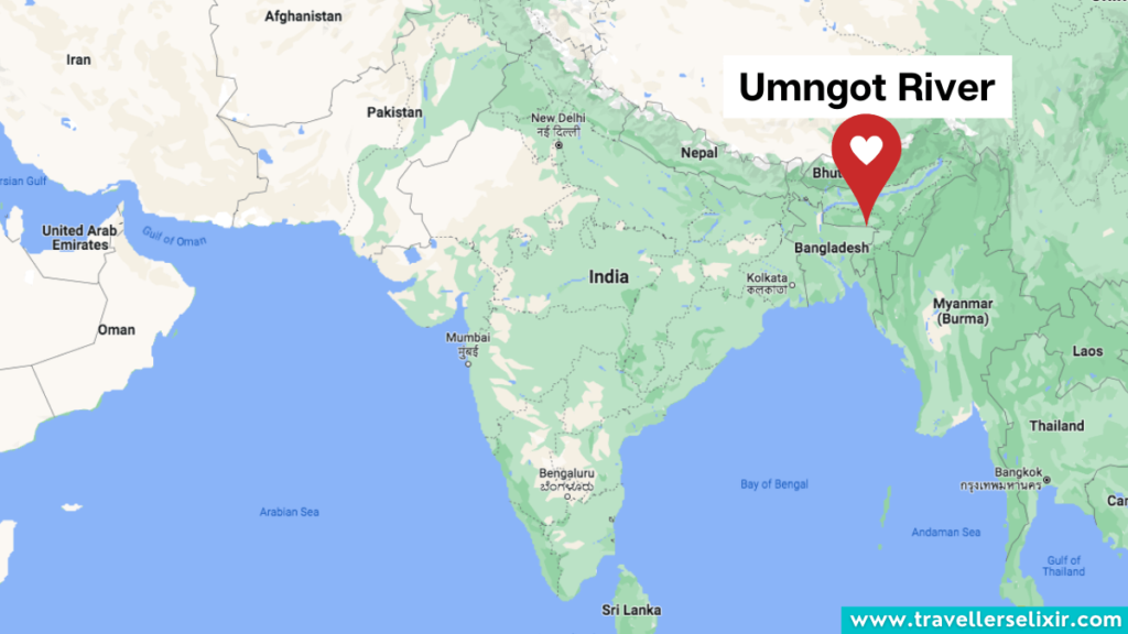 Map showing the location of the Umngot River in India.