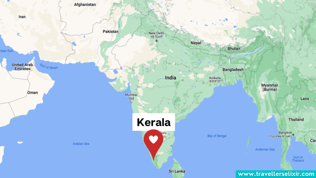 Map showing the location of Kerala in India.