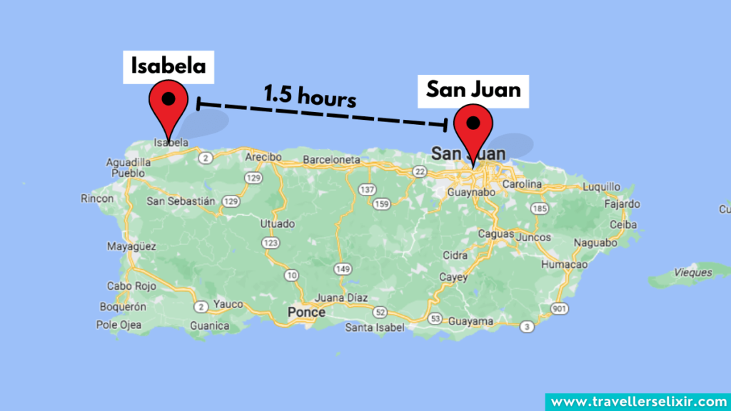 Map showing location on Isabela in Puerto Rico.
