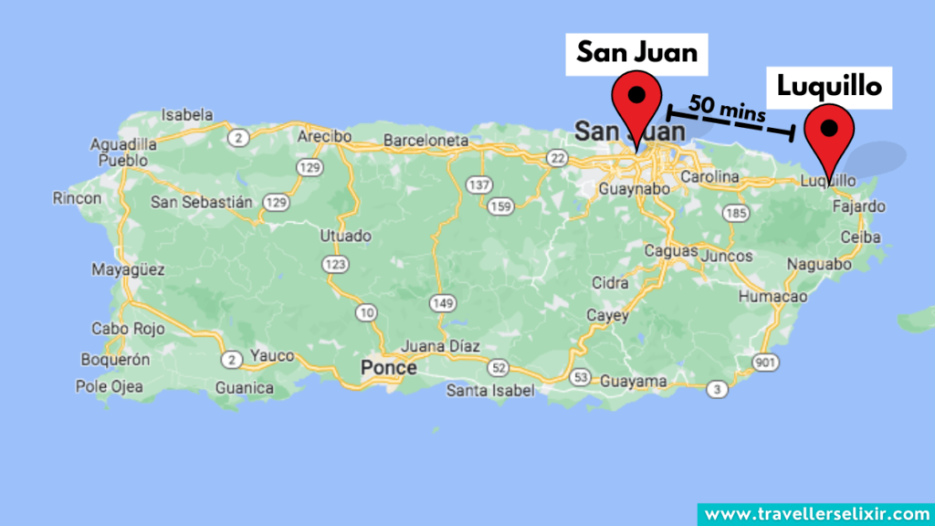 Map showing location of Luquillo in Puerto Rico.