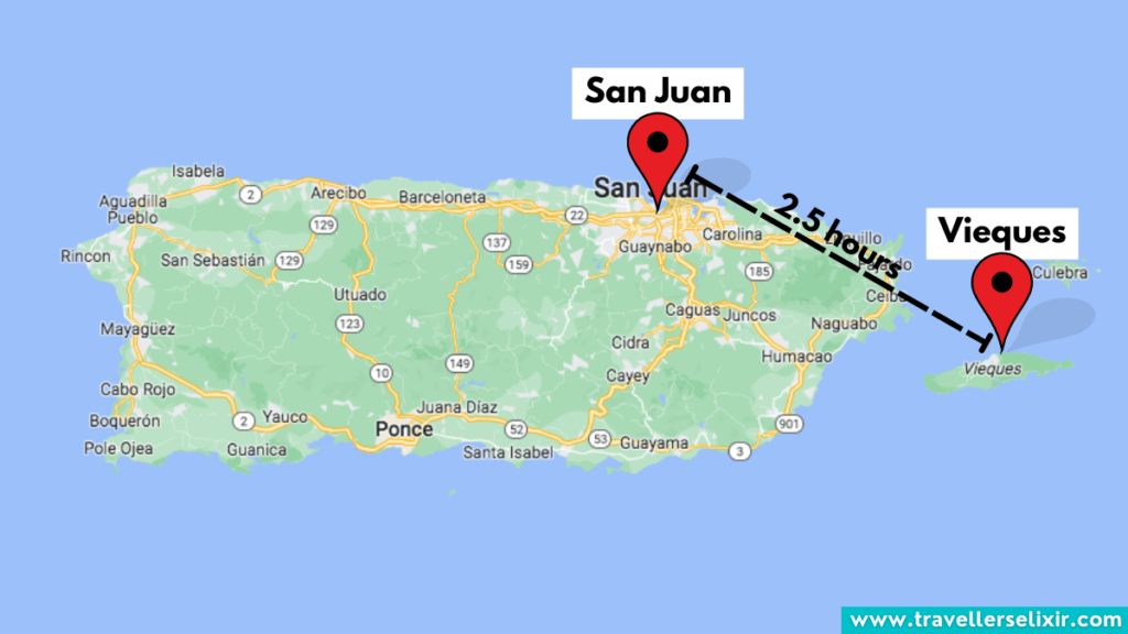 Map showing location of Vieques in Puerto Rico.