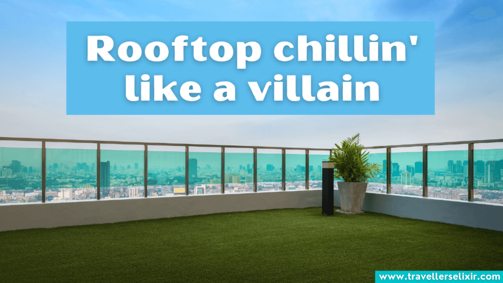 Funny rooftop Instagram caption - Rooftop chillin' like a villain.