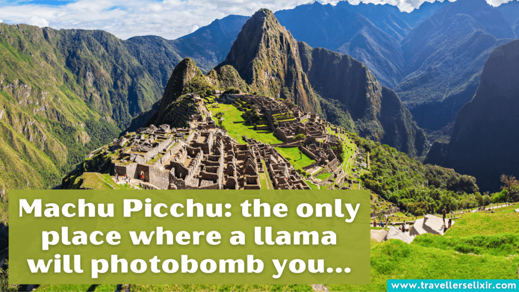 Funny Machu Picchu Instagram caption - Machu Picchu: the only place where a llama will photobomb you...