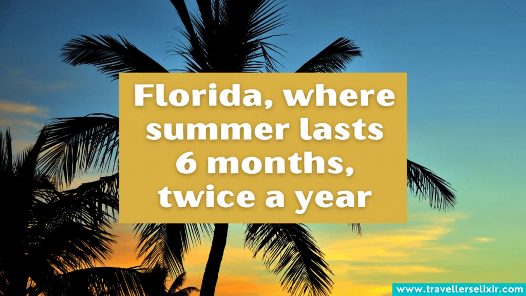 Funny Florida Instagram caption - Florida, where summer lasts 6 months, twice a year.