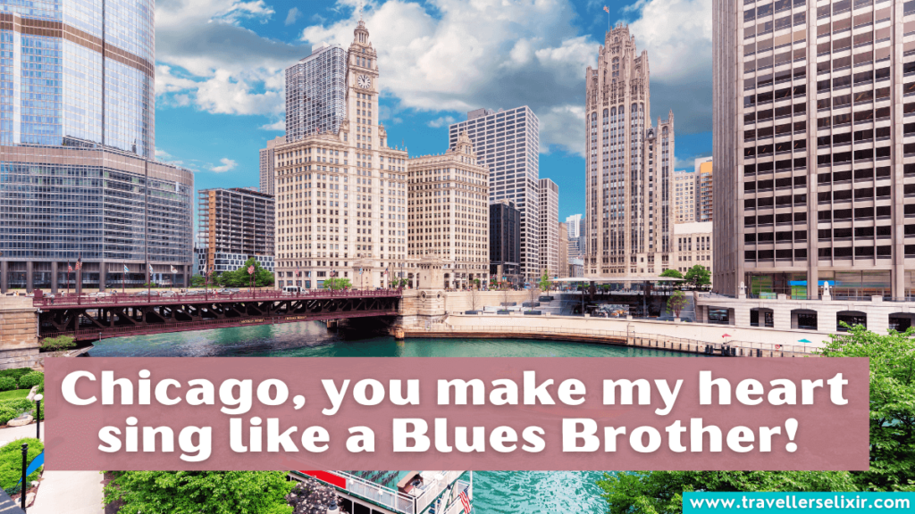 Cute Chicago Instagram caption - Chicago, you make my heart sing like a Blues Brother.