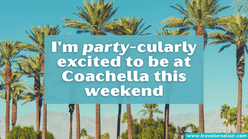 Funny Coachella pun - I'm party-cularly excited to be at Coachella this weekend.