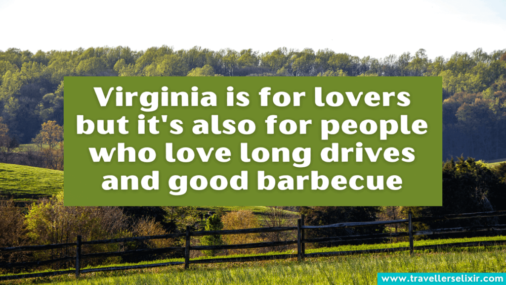 Funny Virginia Instagram caption - Virginia is for lovers but it's also for people who love long drives and good barbecue.