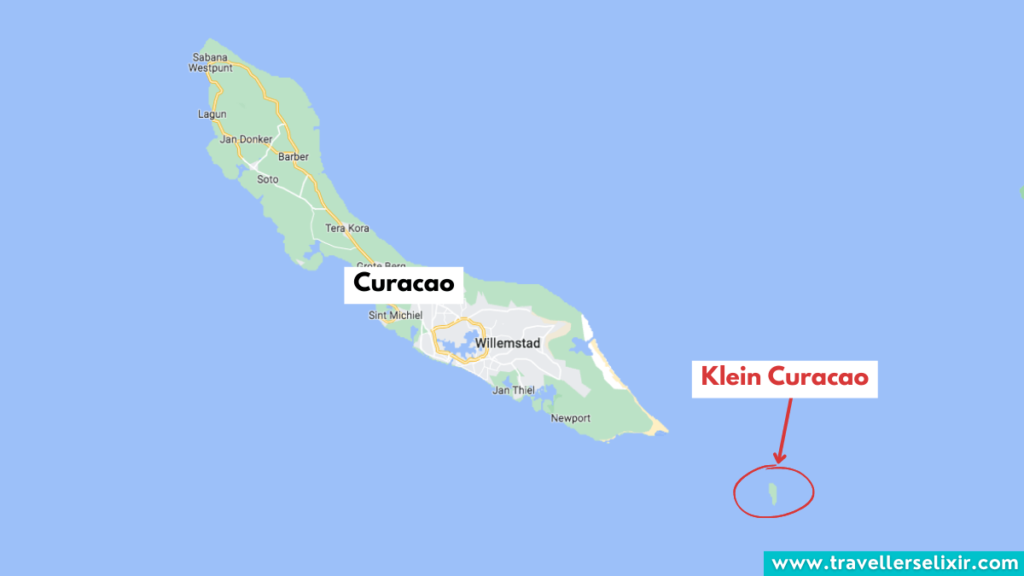 Map showing location of Klein Curacao.