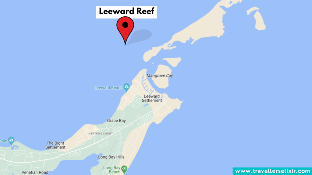 Map showing location of Leeward Reef in Providenciales.