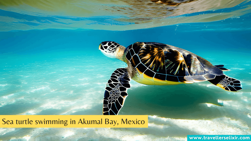 Sea turtle swimming in Akumal Bay.