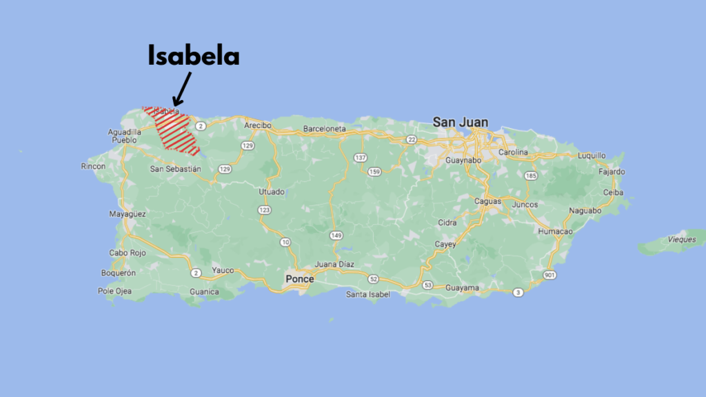 Map of Puerto Rico showing the location of Isabela region.