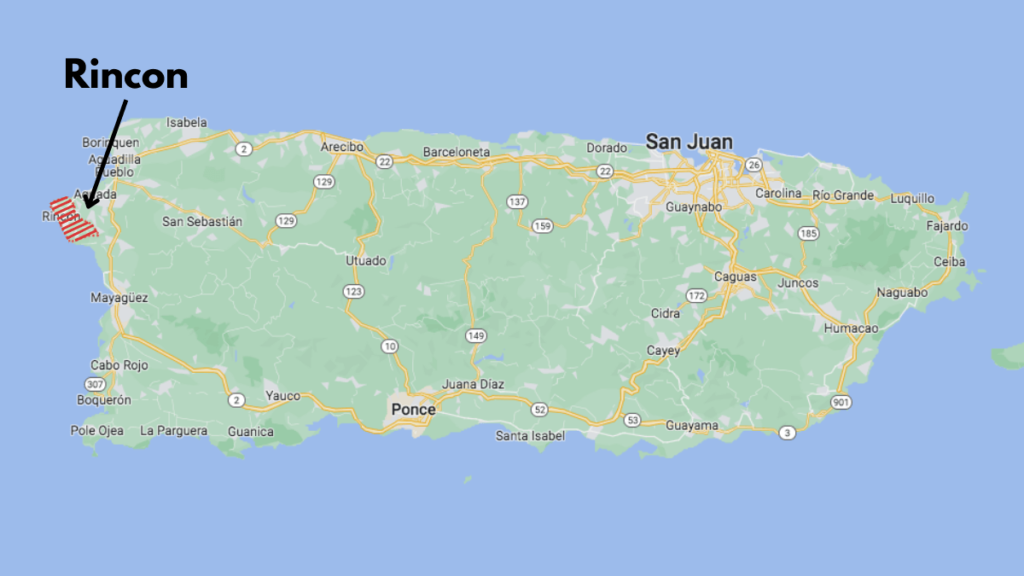 Map of Puerto Rico that shows location of Rincon.