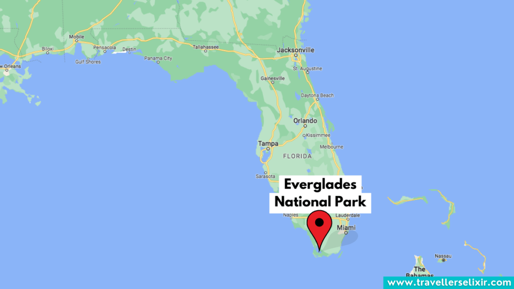 Map showing location of Everglades National Park.