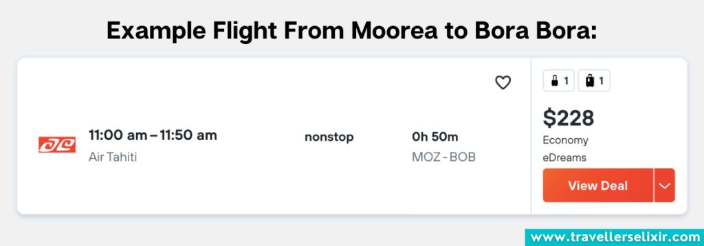 Example flight from Moorea to Bora Bors
