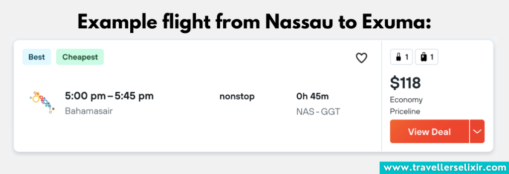 Flight example from Nassau to George Town, Exuma