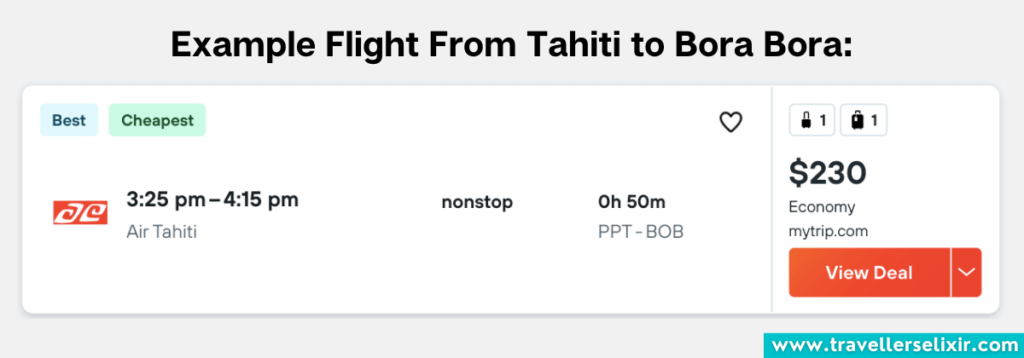 Example flight from Tahiti to Bora Bora.