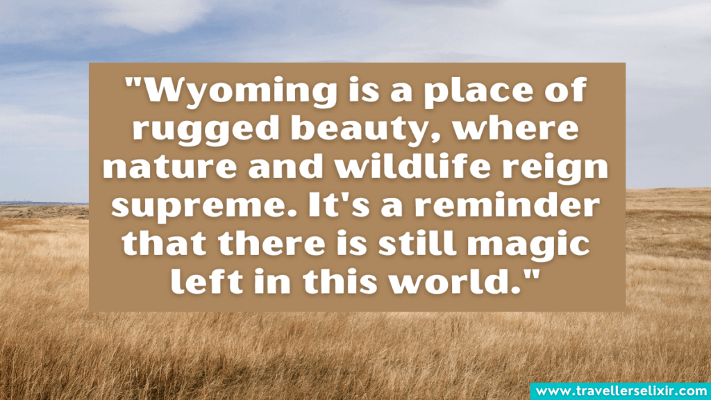 Wyoming quote - "Wyoming is a place of rugged beauty, where nature and wildlife reign supreme. It's a reminder that there is still magic left in this world."