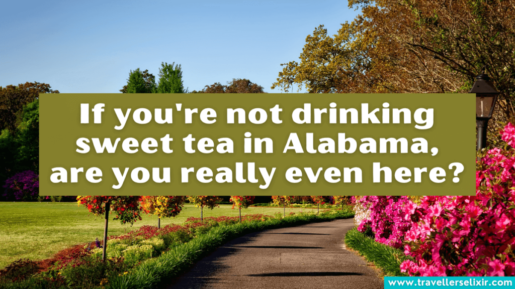 Funny Alabama caption for Instagram - If you're not drinking sweet tea in Alabama, are you really even here?