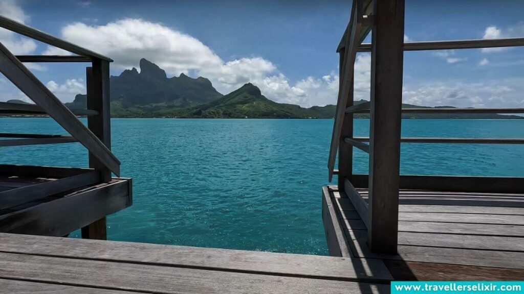 Deck of the overwater bungalow in Tahiti