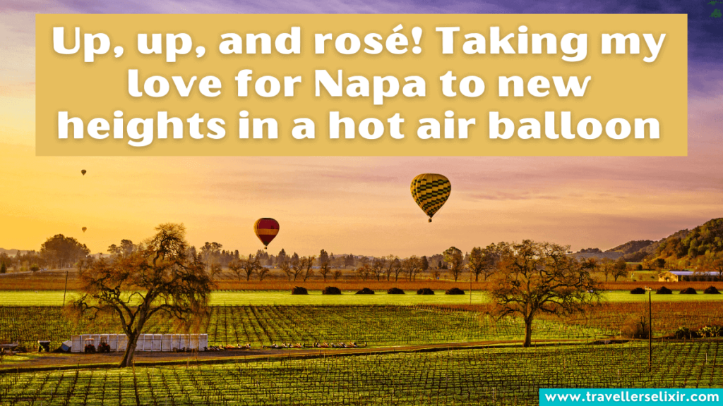 Cute Napa Valley caption for Instagram - Up, up, and rosé! Taking my love for Napa to new heights in a hot air balloon