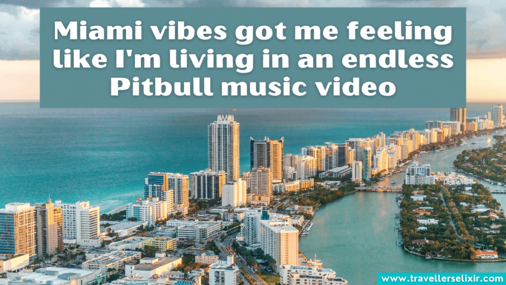 Cute Miami Instagram caption - Miami vibes got me feeling like I'm living in an endless Pitbull music video