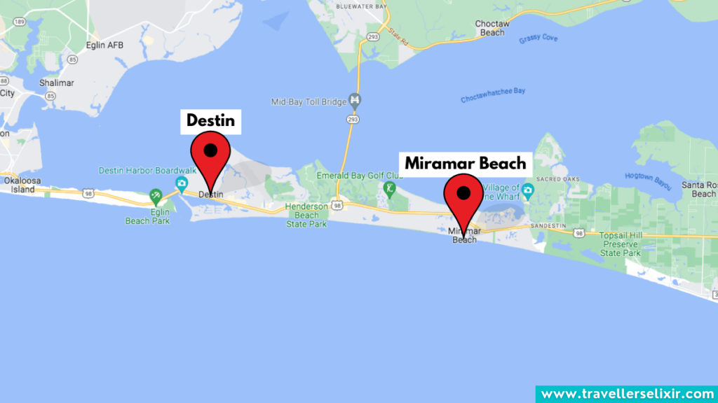 Map showing location of Miramar Beach