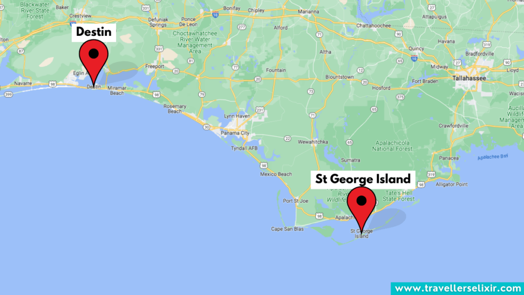 Map showing location of St George Island