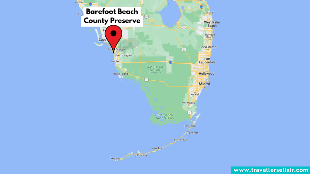 Map showing the location of the Barefoot Beach County Preserve