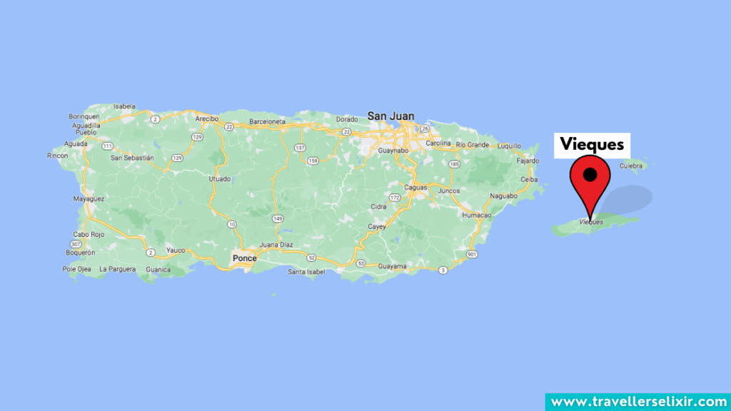 Map of Puerto Rico showing location of Vieques island.