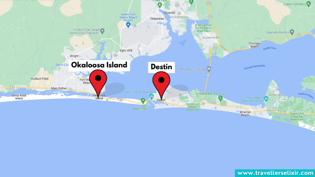 Map showing location of Okaloosa Island