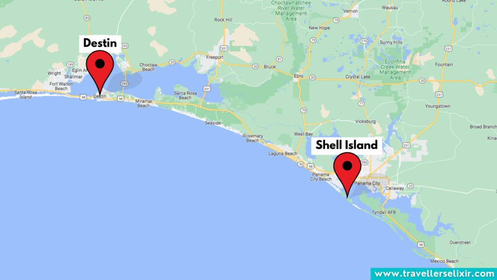 Map showing location of Shell Island