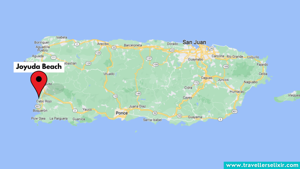 Map showing location of Joyuda Beach